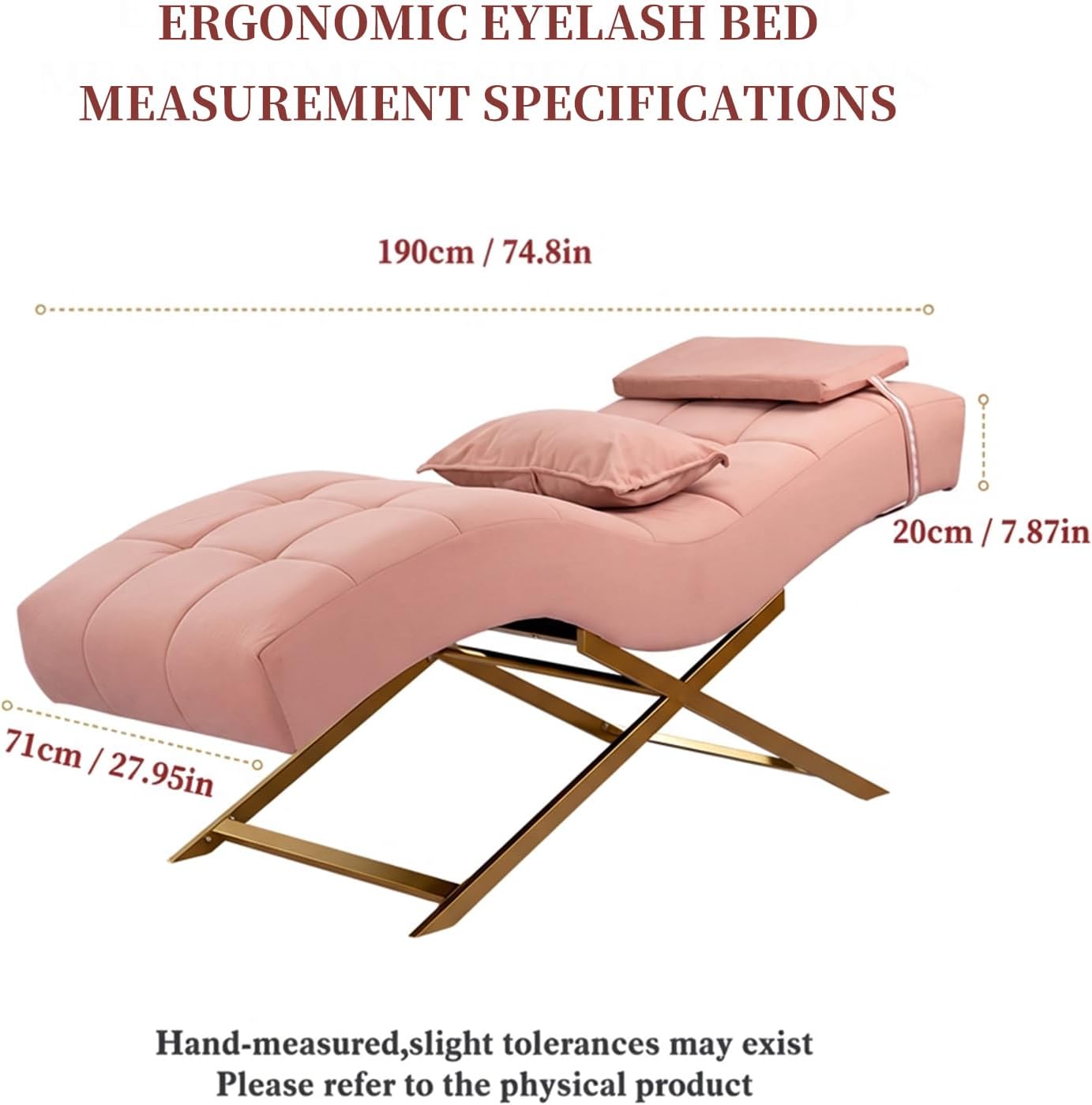 TATARTIST Lash Bed Professional Eyelash Extension Comfortable Curved Cushion Treatment Table Beauty Salon Spa Massage Table for Lash Technicians (Pink)