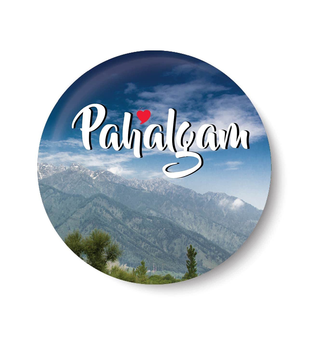 Love Pahalgam I Souvenir l Travel Fridge Magnet (Metal, Multicolor, 75mm)