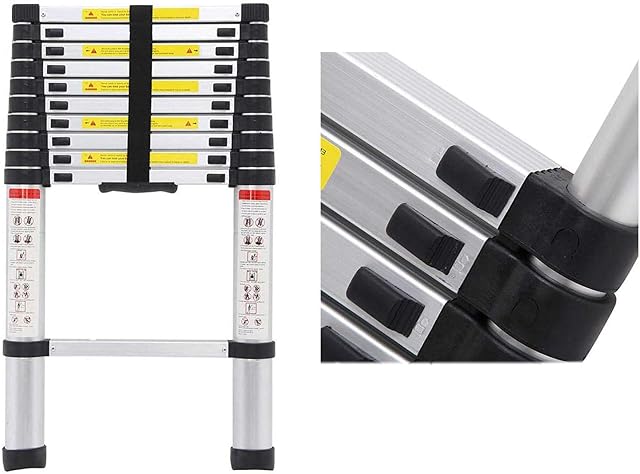 Telescopic Loft Ladder Collapsible Step Ladders Securing Bolt 3.2m/10.5Ft 3.2M EN131 Extendable Alminium Ladders Folding Extending Portable 11 Steps Extension Ladder DIY Multi Purpose