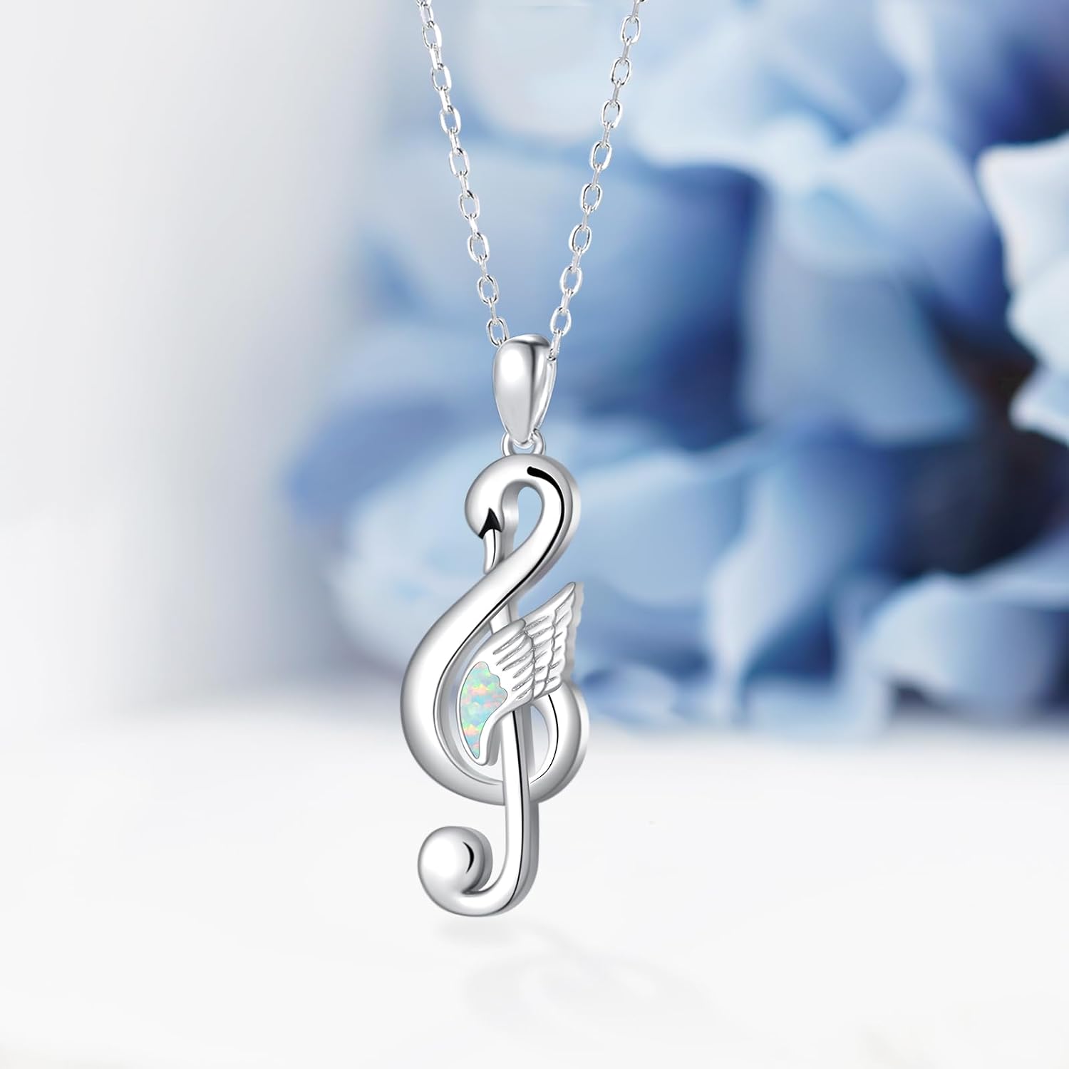 Music Necklace 925 Sterling Silver Swan Pendant Necklaces Opal Music Note Necklace for Women Swan Jewelry Gifts - Image 4