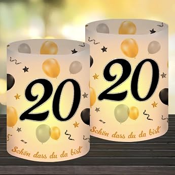 12 Lantern Table Decoration 20th Birthday Decoration 20th Birthday Woman Man Happy Birthday Table Decoration 20th Birthday Decoration Women Suitable for Tea Lights or Candles with Sch n DASS Du Da Bist [Energy Class A]