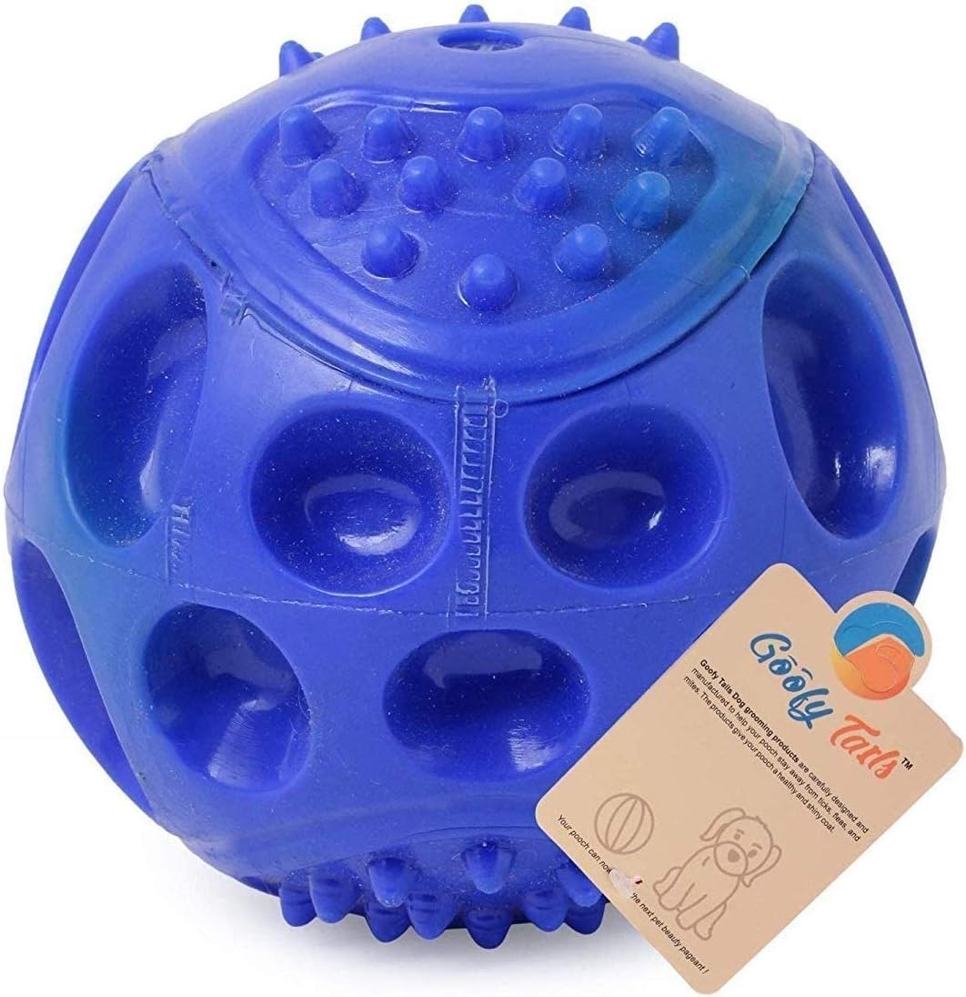Goofy Tails Dog Ball| Hard Squeaky Rubber Ball + Hole Ball Dog Toy Combo | Dog Toy for All Dogs| Squeaky Toy| Ball for Dogs (Blue/Green/Orange)