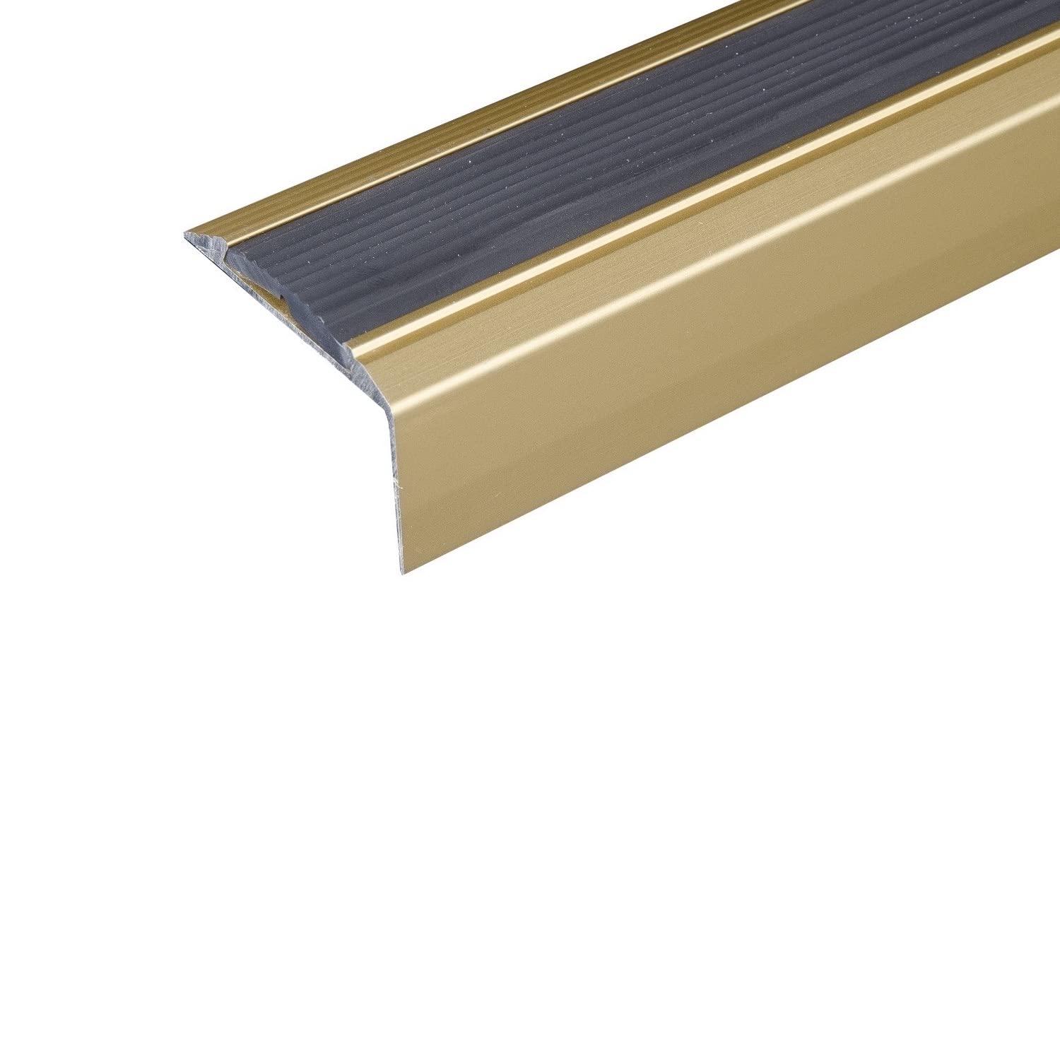 Cayrus Gold With Black Rubber A38 46 X 30Mm Anodised Aluminium Non Slip Rubber Stair Nosing Edge Trim - 2.7M