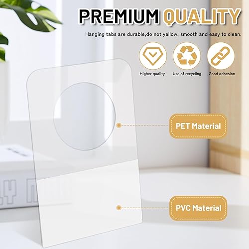 Miniatura 3 de hongbo 500 pestañas autoadhesivas para colgar, (1.3 x 0.9 pulgadas), gancho de etiquetas colgantes de plástico transparente, etiquetas colgantes