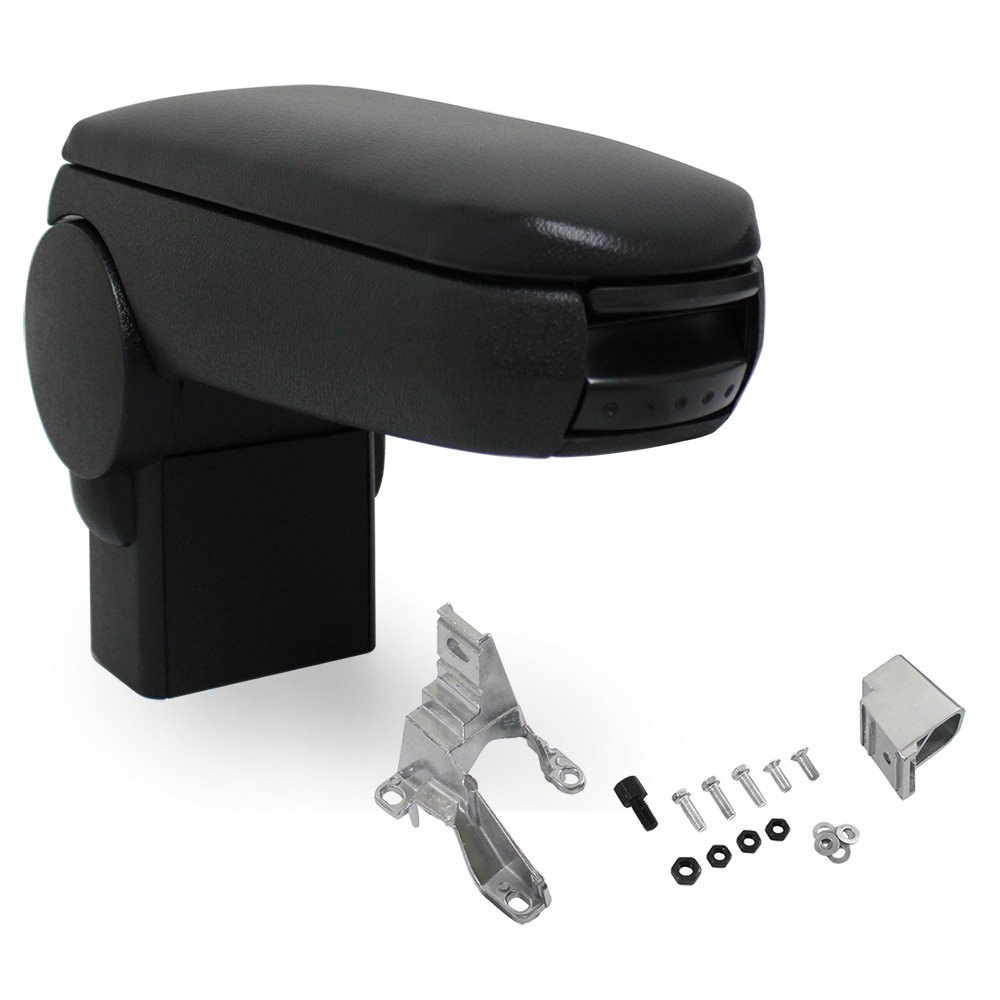 pro.tec Accoudoir Central - avec Compartiment - rembourré - Cuir-synthétique - Noir avec des Coutures Noirs