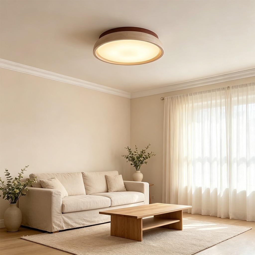 Estilo WABI Sabi Plafón De Piedra Travertino LED Lámpara De Techo Decoración Japonesa Moderna Iluminación De Techo para Dormitorio Salón Comedor Hotel Café Y Restaurante(43cm)