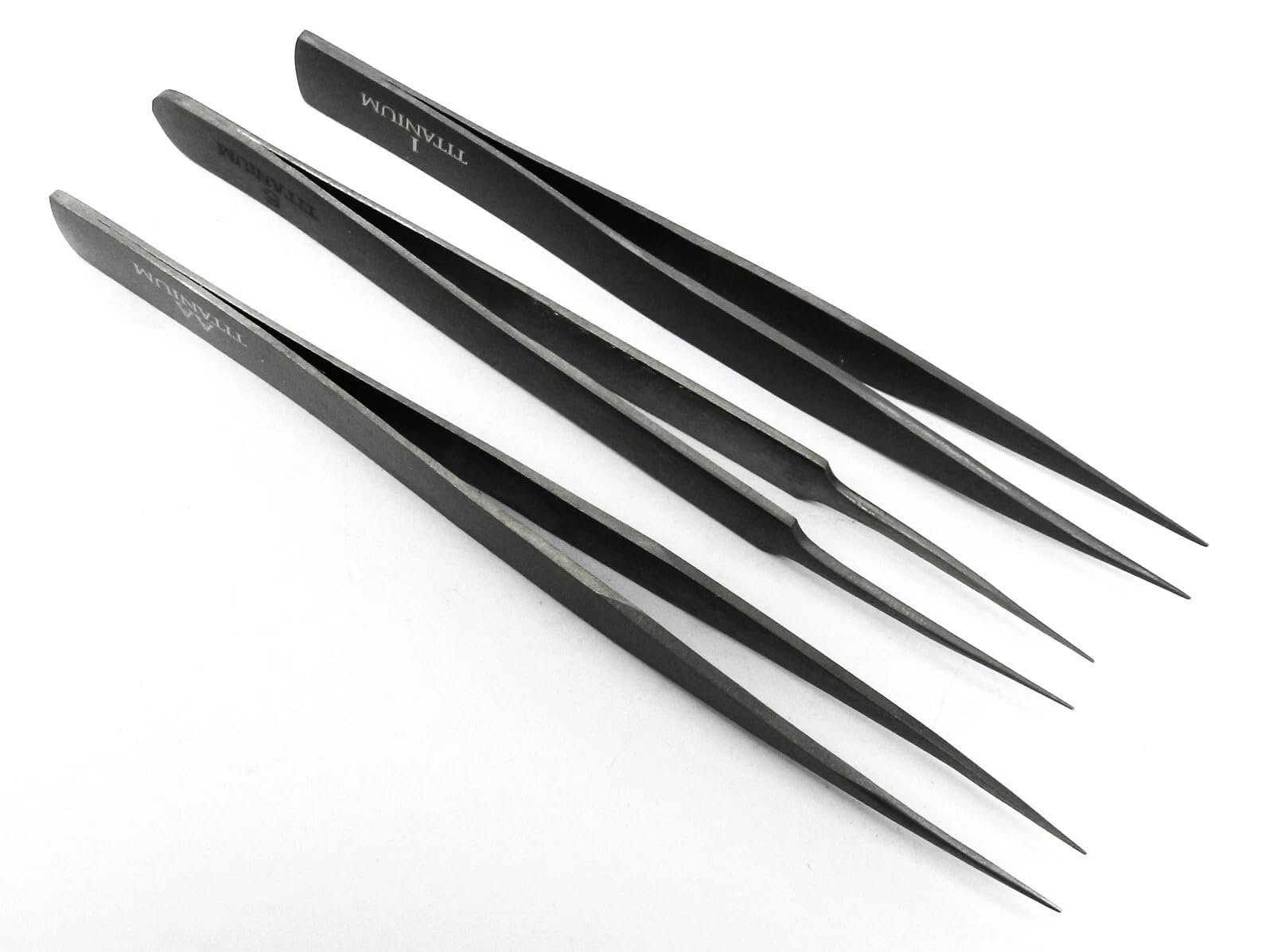 Set di 3 pinzette di precisione in titanio, ultra leggere, non magnetiche, ad alta temperatura, stile #1 - #5 - AA