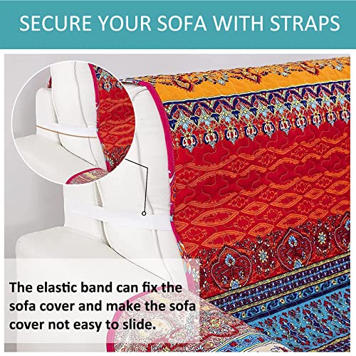 Yiran Boho Mandala Couch Cover Colorful Stripe Sofa Cover Slipcover With Elastic Straps Bohemian Soft Microfiber Furniture Protector For Kids Dogs Pets,3 Seater thumb #4