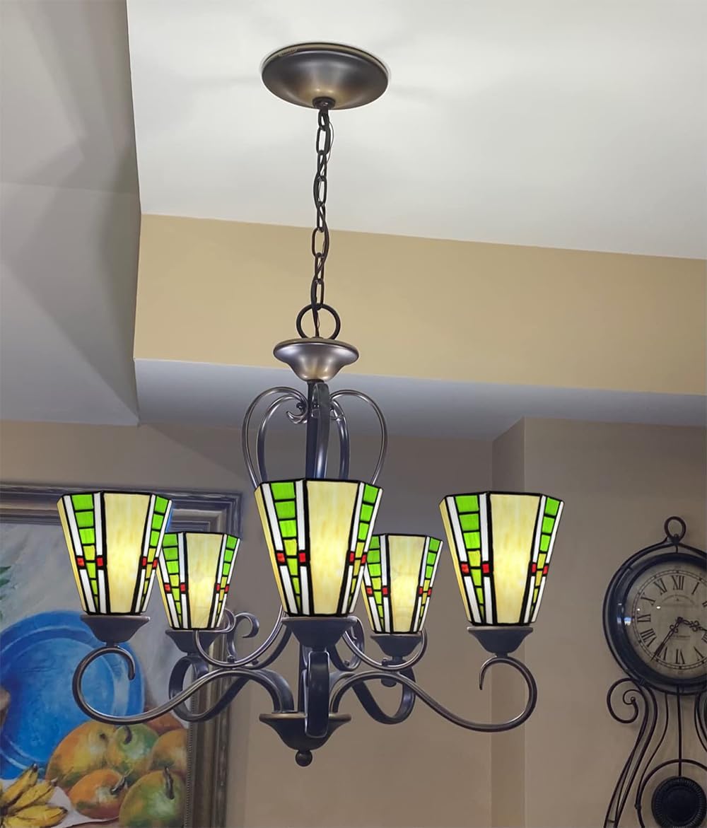 Tiffany Style Stained Glass Lamp Shades, Set of 2, Green and Red,HUIMEIJU HMJ6042 Tiffany lampshade replacement