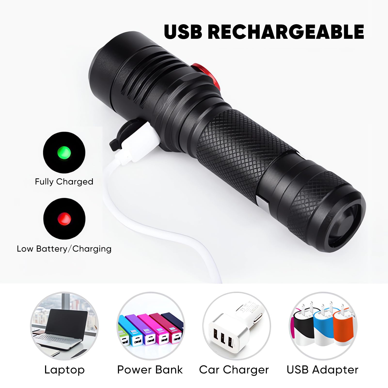 XLENTGEN Torcia LED Ricaricabile 2000 Lumen, Impermeabile IP65, Dimmerabile, Tattica, Per Campeggio Ed Emergenza