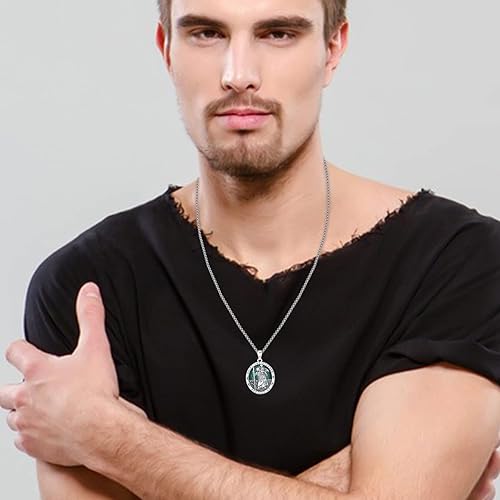 Miniatura 6 de Collar con colgante de plata de ley 925 con diseño de malaquita verde San Cristóbano San Miguel San Sebastián Guadalupeángel gurdiano medalla de