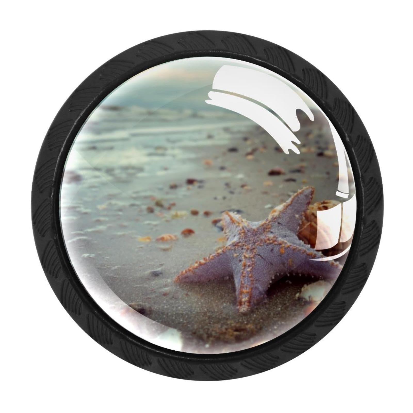 CHENZZZZ Ocean Beach Starfish Seashell Blue Skyli Drawer Knobs Pull Handle Crystal Glass Circle Shape Cabinet Drawer Pulls Cupboard Knobs with Screws for Kitchen Cupboard Dresser Wardrobe etc