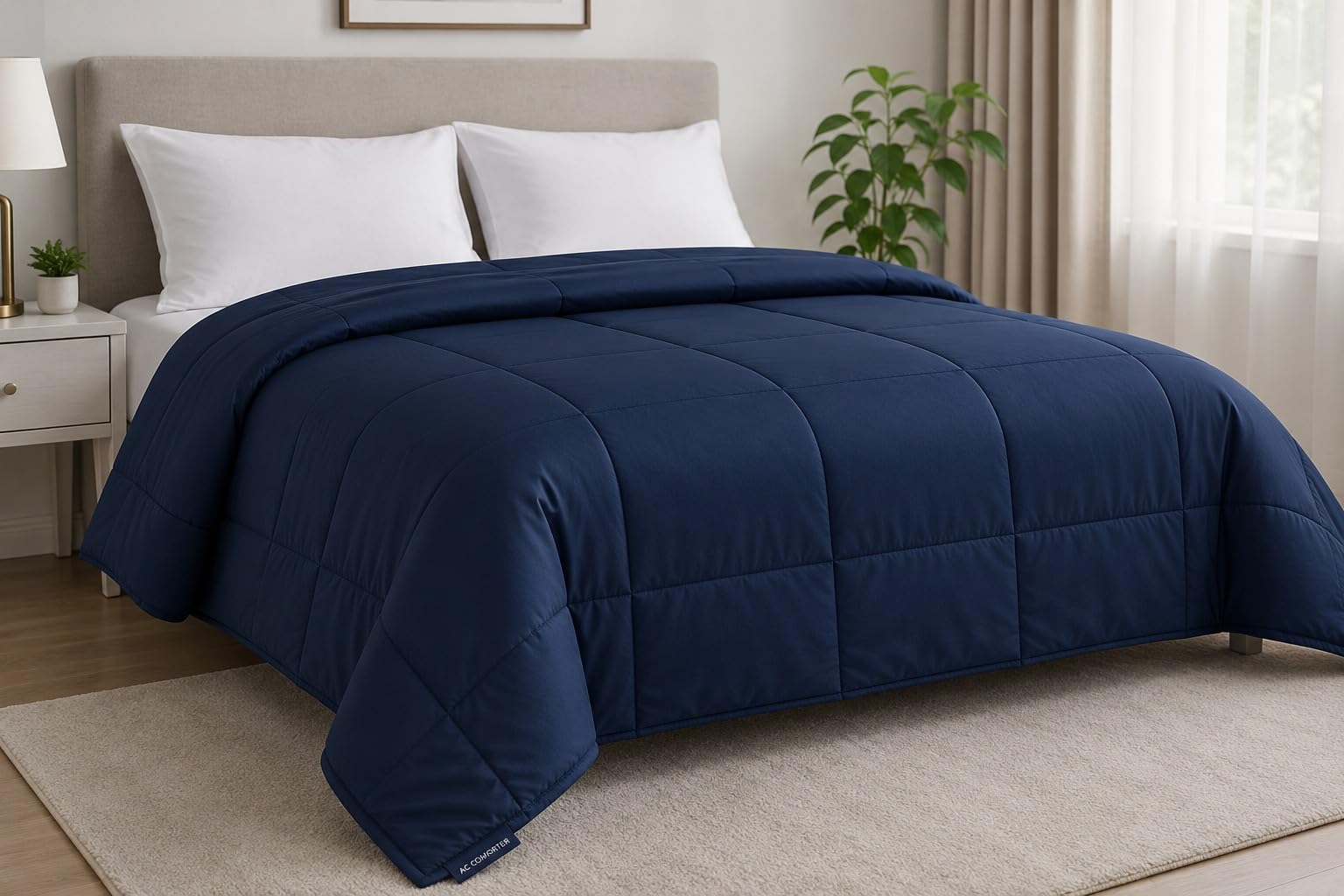 Dark Blue AC Comforter for Double Bed 90 x 100 Inch | Ultra Soft Microfiber Quilt | Lightweight All Season Comforter |-image-25