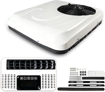 12V RV Air Conditioner, Low-Profile Rooftop DC RV AC Unit with Heat, 10000 BTU Cooling and 3500 BTU Heating, Low Noise 12V AC Unit for RVs, Vans, Trucks, Boats, CampersBlack