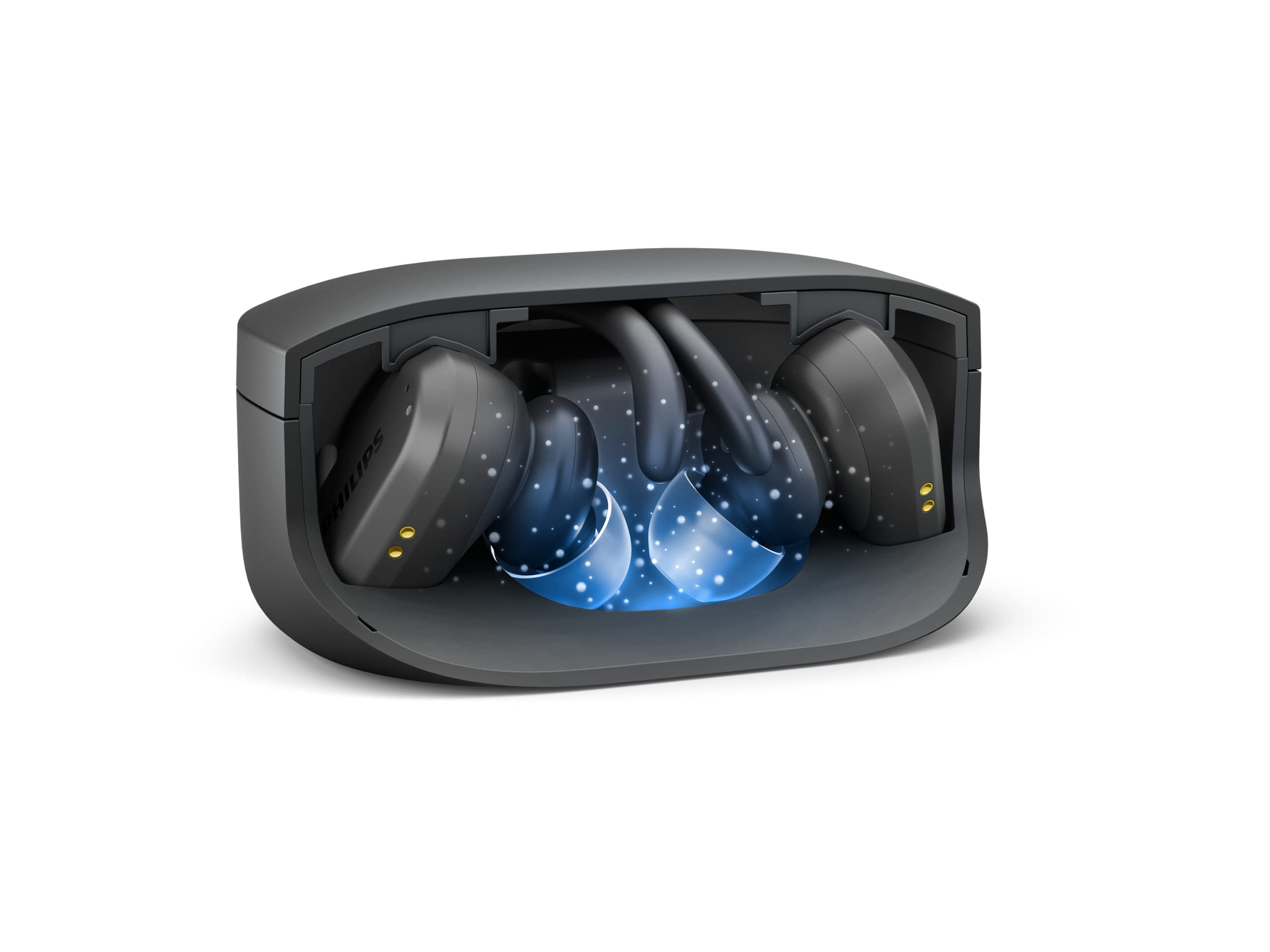 Philips Cuffie Sportive, TAA7306/00, Senza fili, Cuffie da corsa per adulti, Bluetooth, Fino a 24 ore di tempo di riproduzione, Microfono incorporato, Vestibilità sicura, Nero