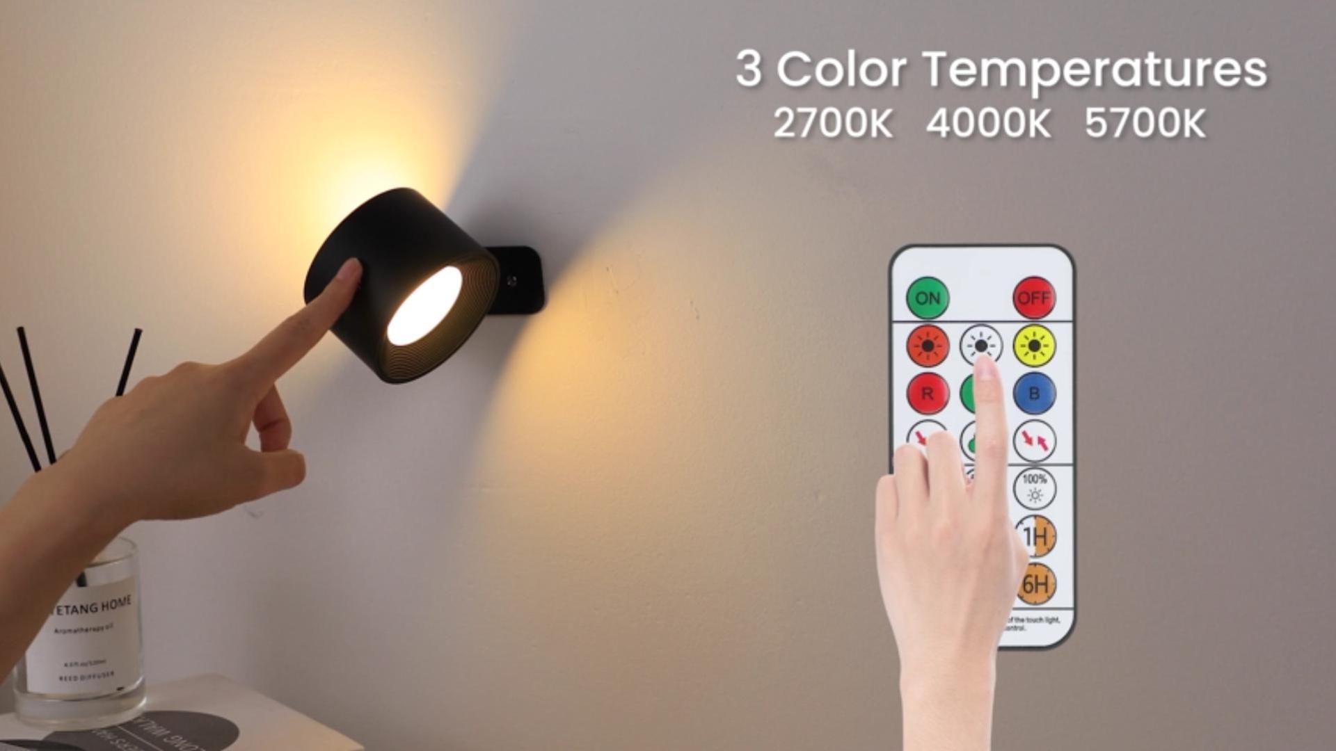 Image of Lightess Battery Operated Wall Sconce Black, Remote Control, Set of 2 | 5000mAh Rechargeable, 19 Colors Dimmable, Stick on Wall Lights for Hallway, Bedroom, Living Room