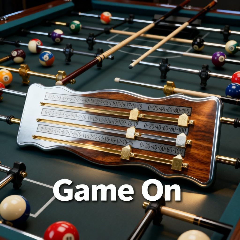 Billiards Scoreboard, 4 Track Scorekeeper, High Density Wood Brown - Durable Craftsmanship, Easy Installation, Ideal for Pool and Shuffleboard Games