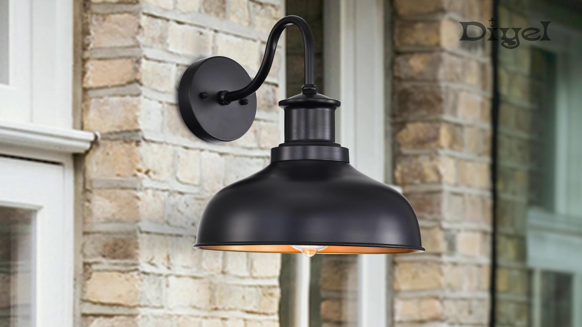 Image of Outdoor Barn Light Outdoor Wall Sconce Farmhouse Rustic Exterior Wall Mount Lights Vintage Outside Lighting Fixture Industrial Black Lantern Works with Gooseneck Barn Porch Entryway Garage Shed