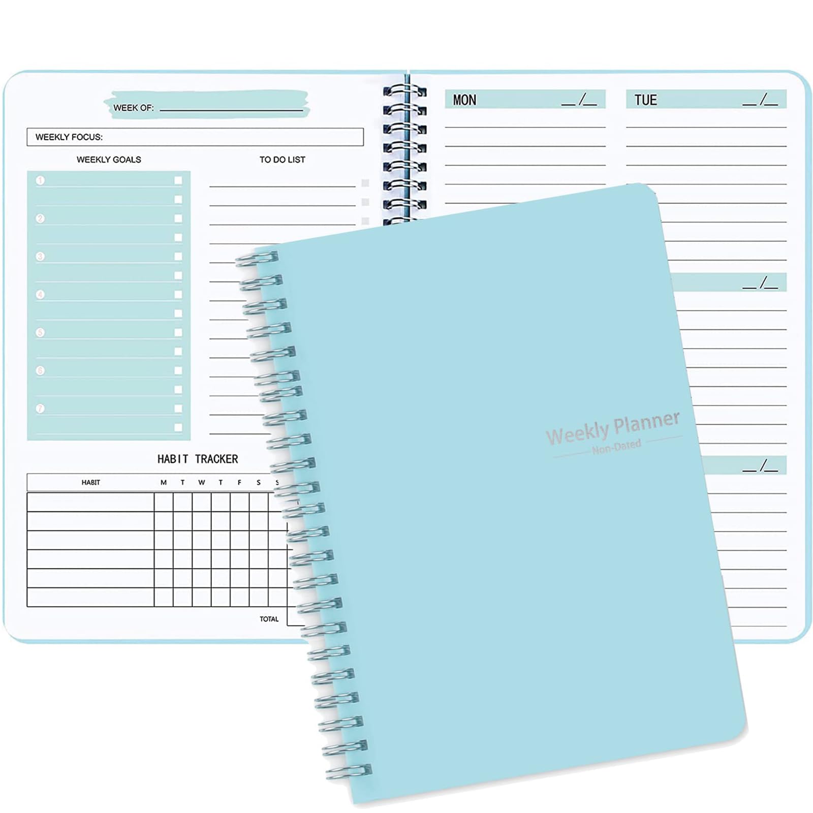 Weekly Planner Notebook, Undated A5 Daily To Do List Diary,Weekly Goals Planner with Habit Tracker 52 Weeks Planning for College Work Adhd Planner(Blue)