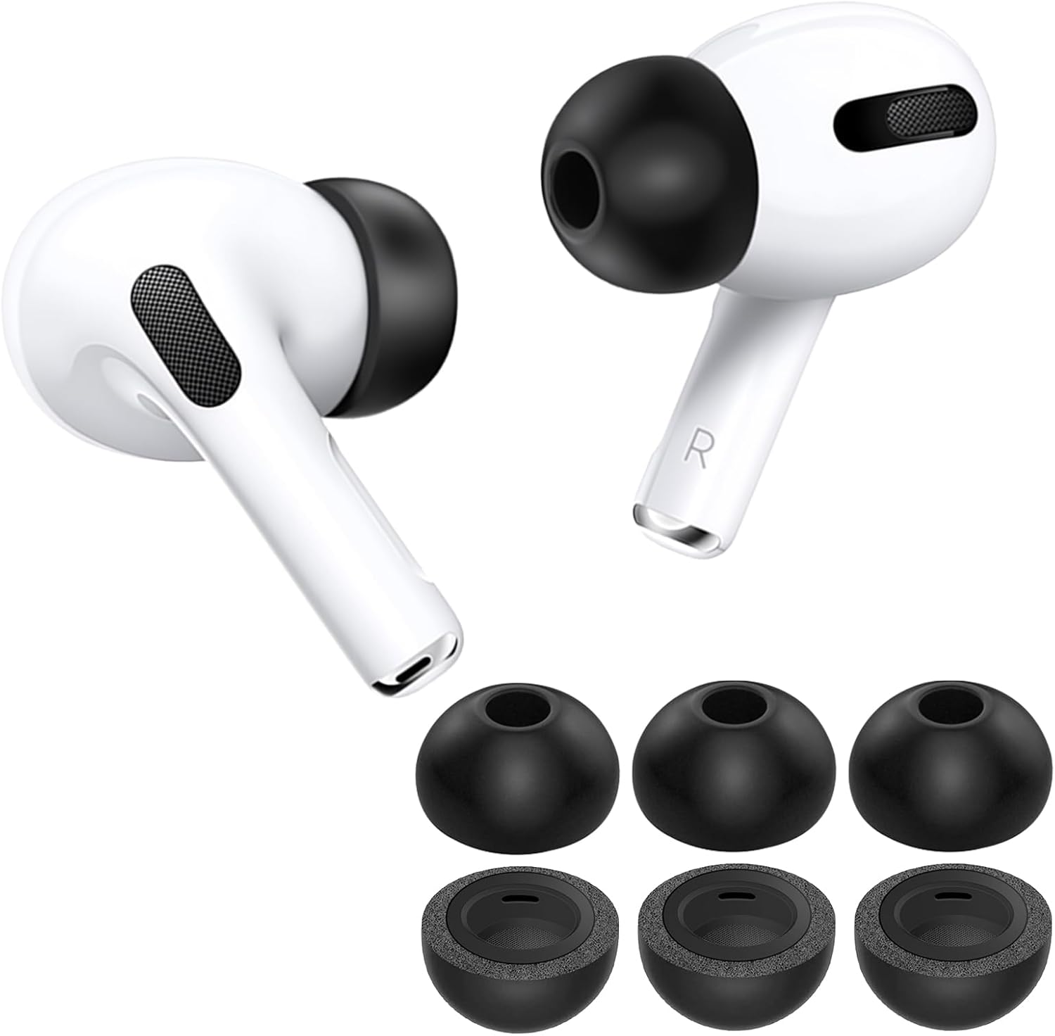 【2025 Release】 KASOTT Memory Foam Replacement Ear Tips for AirPods Pro 3- Enhanced Bass,Superior Noise Isolation,Soft&Comfortable,Stable,Anti-Slip,Fits in Charging Case,3 Pairs (Black, Large)