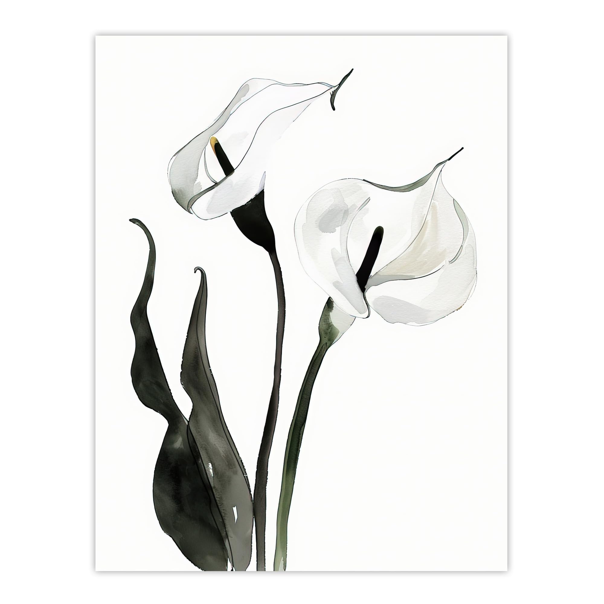 Artery8 Calla Lily Flower Black White Watercolour Lilies Living Room Extra Large XL Wall Art Poster Print