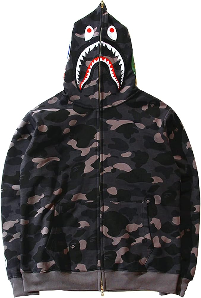 シャークデザイン パーカー ブラック/カモフラージュ Amazon.co.jp: [GUENZO] パーカー サメ ジャケット サメ スウェット