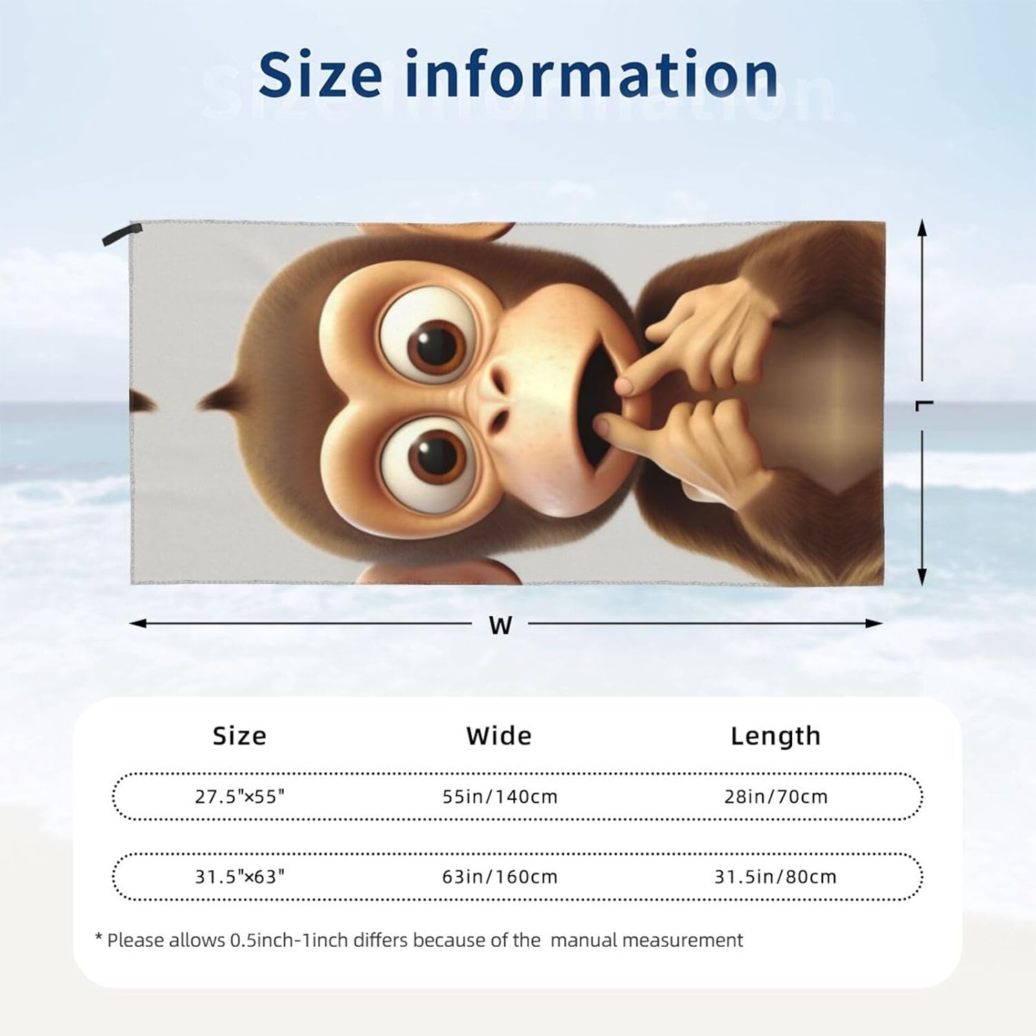 The Silent Monkey Printed Microfiber Towel,Camping Towel,Fast Drying Towel,Soft Lightweight for Gym,Hiking,Yoga,Backpacking