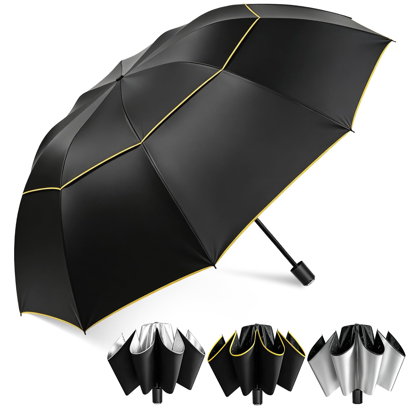 Kalolary Windproof Umbrella, Golf Umbrella, Large Double Canopy, Black