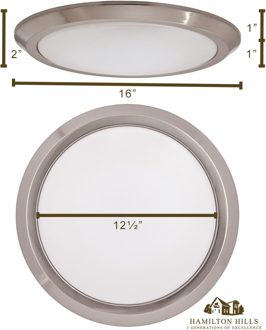 Promo Discount Up To 70% Off Hamilton Hills New Round Flush Mount Thin Ceiling Light |  LED Disc Shaped Thinnest Round Dimmable Lighting Fixture Direct Wire Lights No Drywall Work Required 3000K Bright White 16 Brushed Nickel