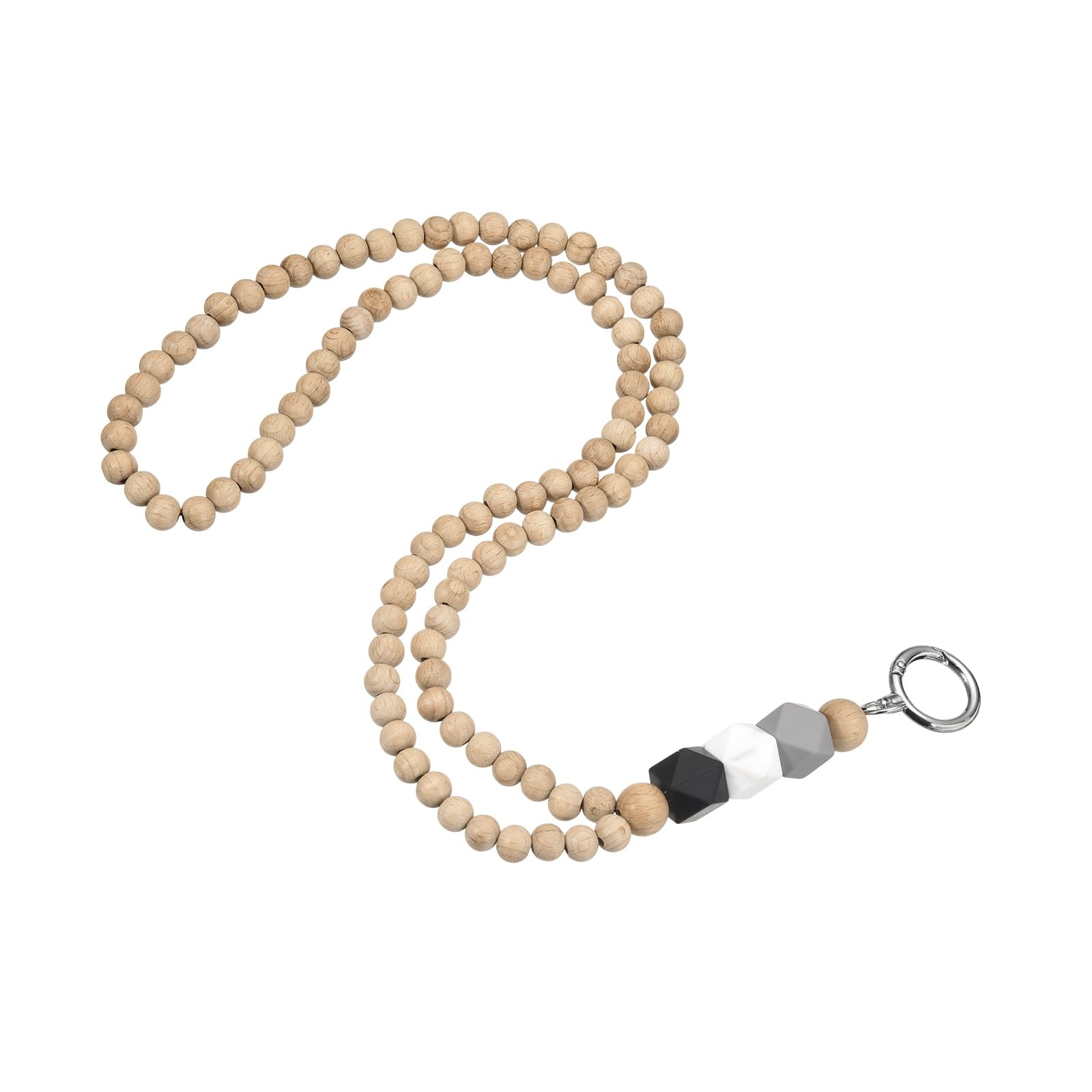 PATIKIL Wood Beaded Lanyard, 560mm Cute Teacher Lanyards for ID Badges Keys Keychain Necklace with Breakaway Buckle for Women Office Work, Black/Grey/White