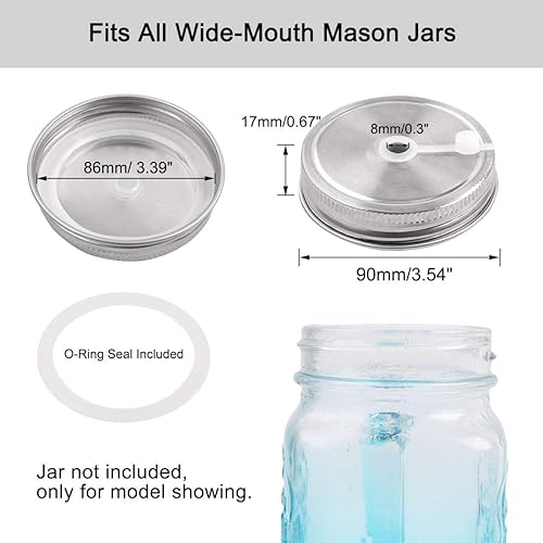 Miniatura 5 de uxcell 4 tapas de acero inoxidable de boca ancha para tarros de masón con agujero para pajilla, tapas para conservas de bebidas y alimentos