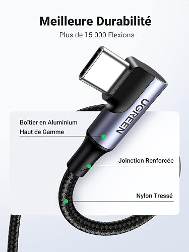 UGREEN Zapix Câble USB C Coudé 100W 5A 90 Degrés Charge Rapide - 5