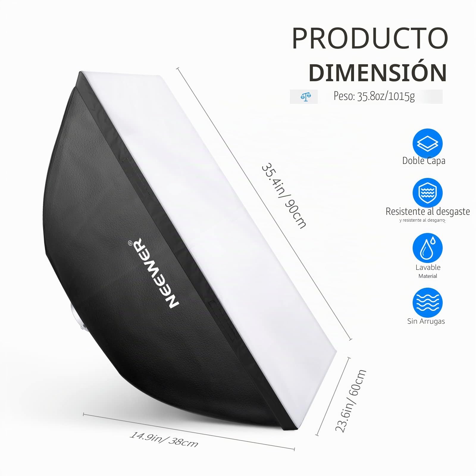 NEEWER 60 X 90cm/23,6" X 35,4" Difusor de Luz Suave Softbox Rectangular, Compatible con NEEWER S10 - 300W/400W/300W PRO/400W PRO/Vision 4/CB60/CB100/CB150 y Otras Luces de Montaje Bowens, con Bolsa