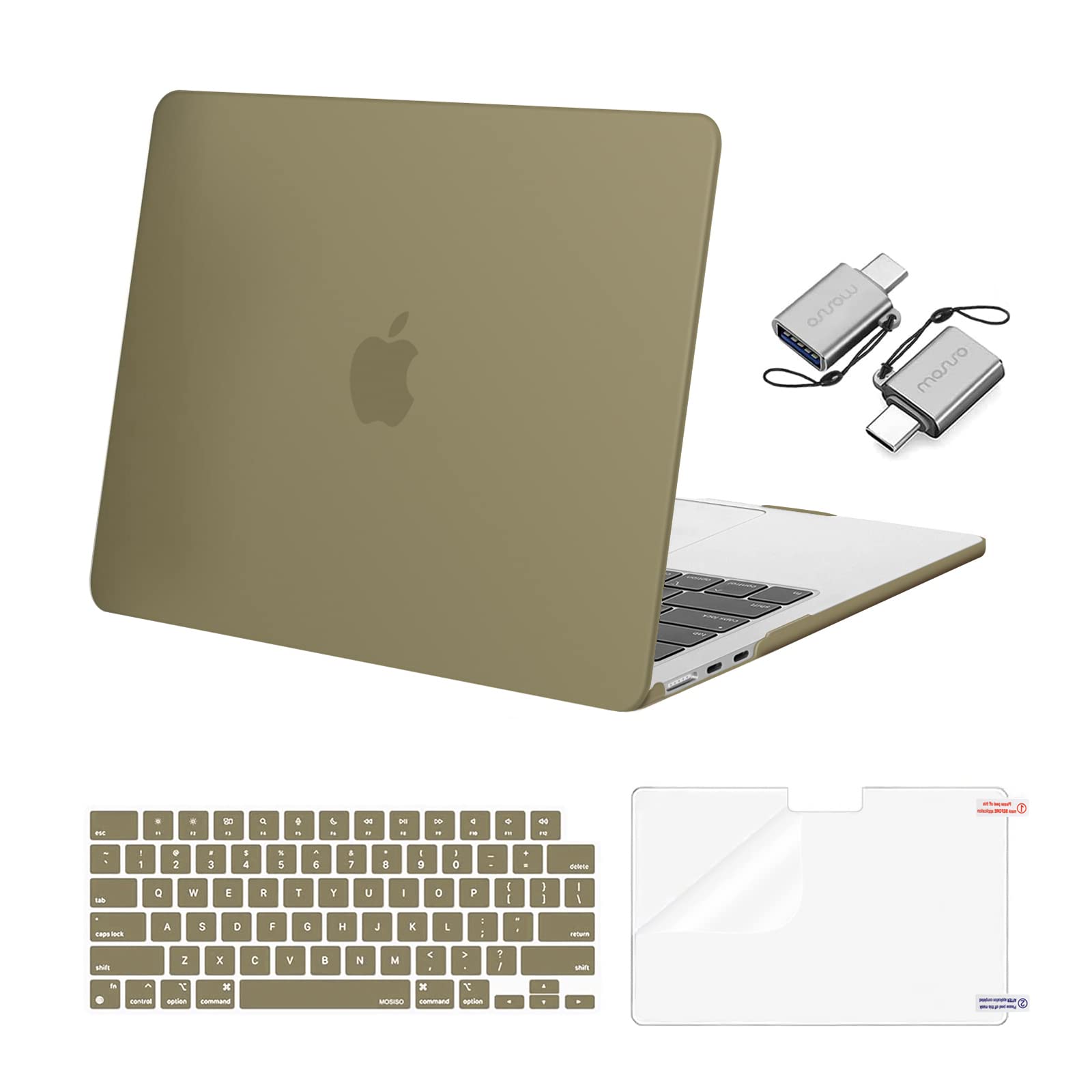 MOSISO Compatible with MacBook Air 13 inch Case 2025 2024 2023 2022 M4 A3240 M3 A3113 M2 A2681, Plastic Hard Shell&Keyboard Cover&Screen Film&Type C for MacBook Air 13.6 inch Case, Olive Yellow