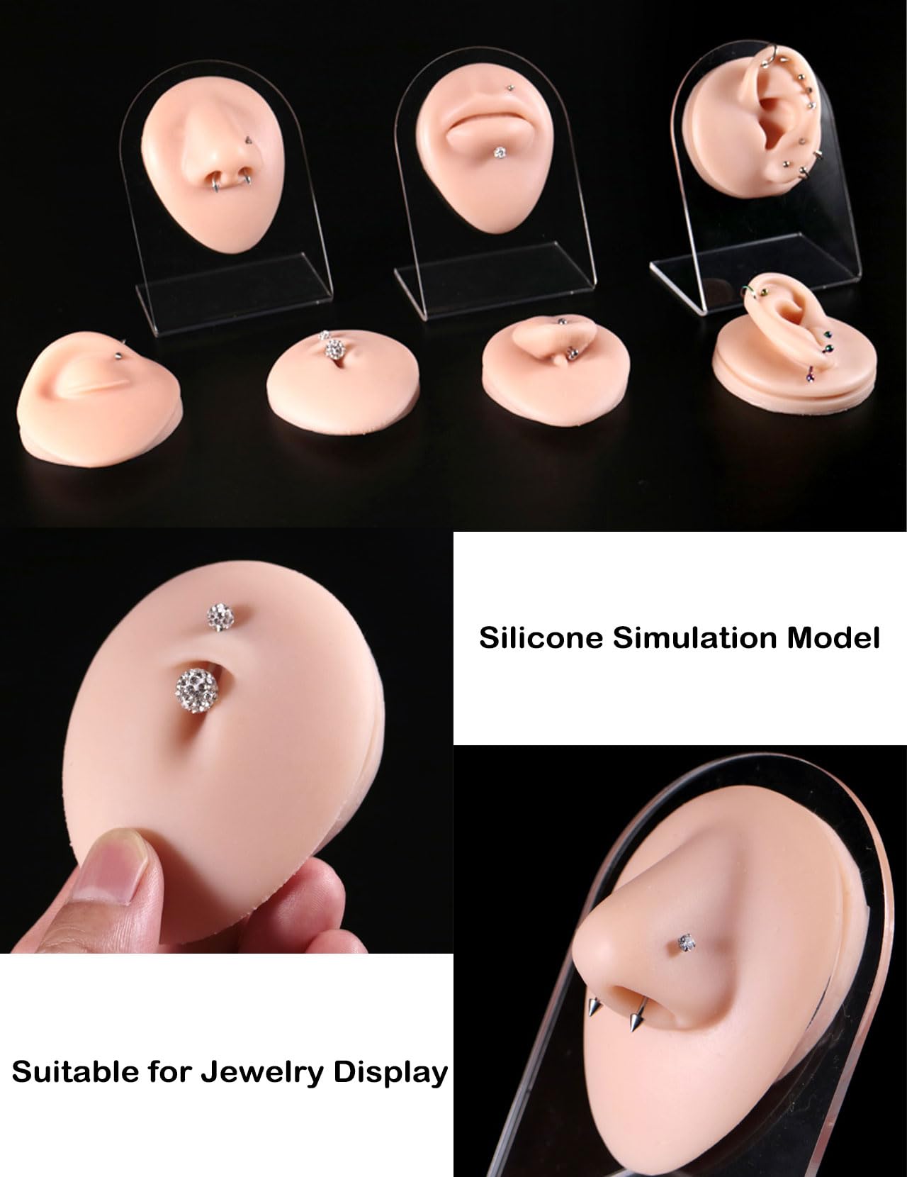 Silikon-Piercing Übungsmodell Set – Augenbrauen Nase Lippen Zunge Bauchnabel & Ohren – Ideal für Bananen Piercing Zungenpiercing Septum Piercing Helix Piercings & Vertical Labret Piercing
