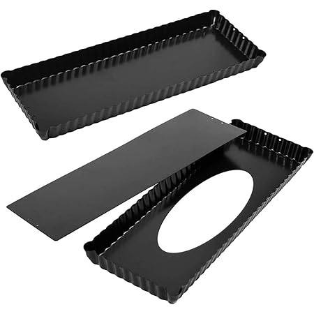 Webake 14 Inch Heavy Gauge Carbon Steel Non-stick Rectangular Tart Pan with Removable Bottom Quiche Baking Pan (Pack of 2)