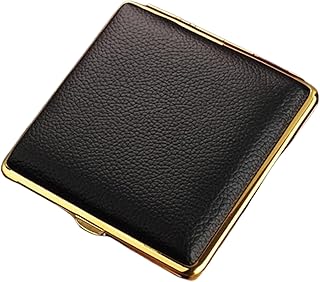 Sealed Leather Cigarette Case Retro Metal Cigarette Box Black Cigarette Case Stylish Leather Surface Regular Size for 20 Cigarettes Moisturizable
