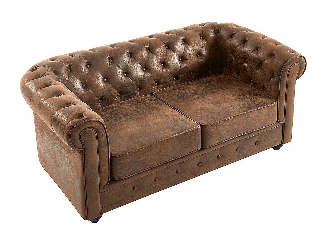 Chesterfield - Sof√° de 2 plazas (microfibra, aspecto envejecido)