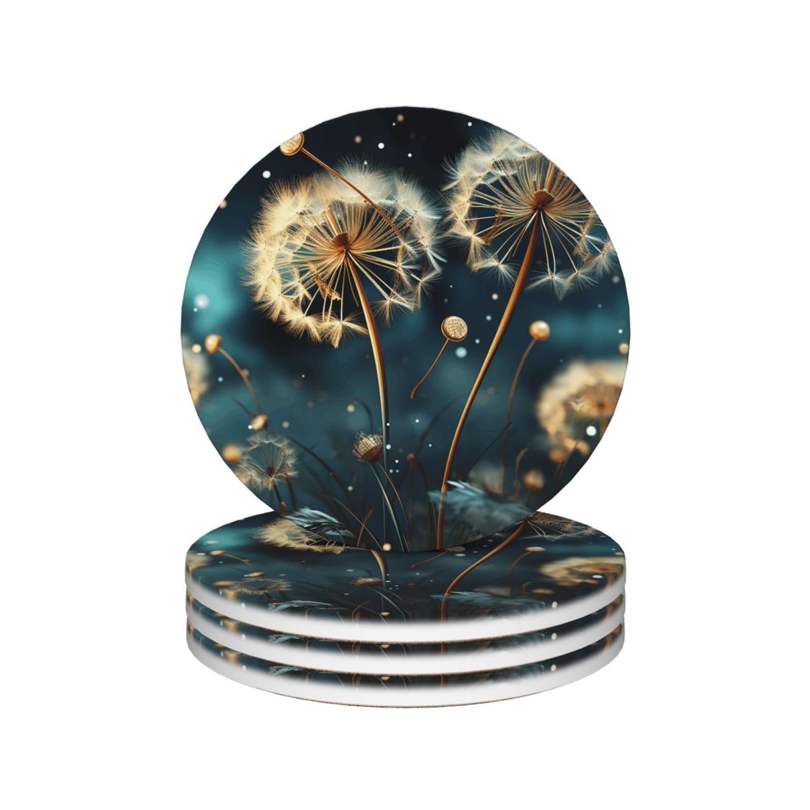 Mxzerfkgla Round Shape Drink Coasters Set Of 4 Ceramic Coaster Dandelion Flowers In The Sky Coasters For Drinks Cups Mugs Mat Pads Absorbent Non-Slip Decorative Cup Coaster For Coffee Table Kitchen Bar Home Decor