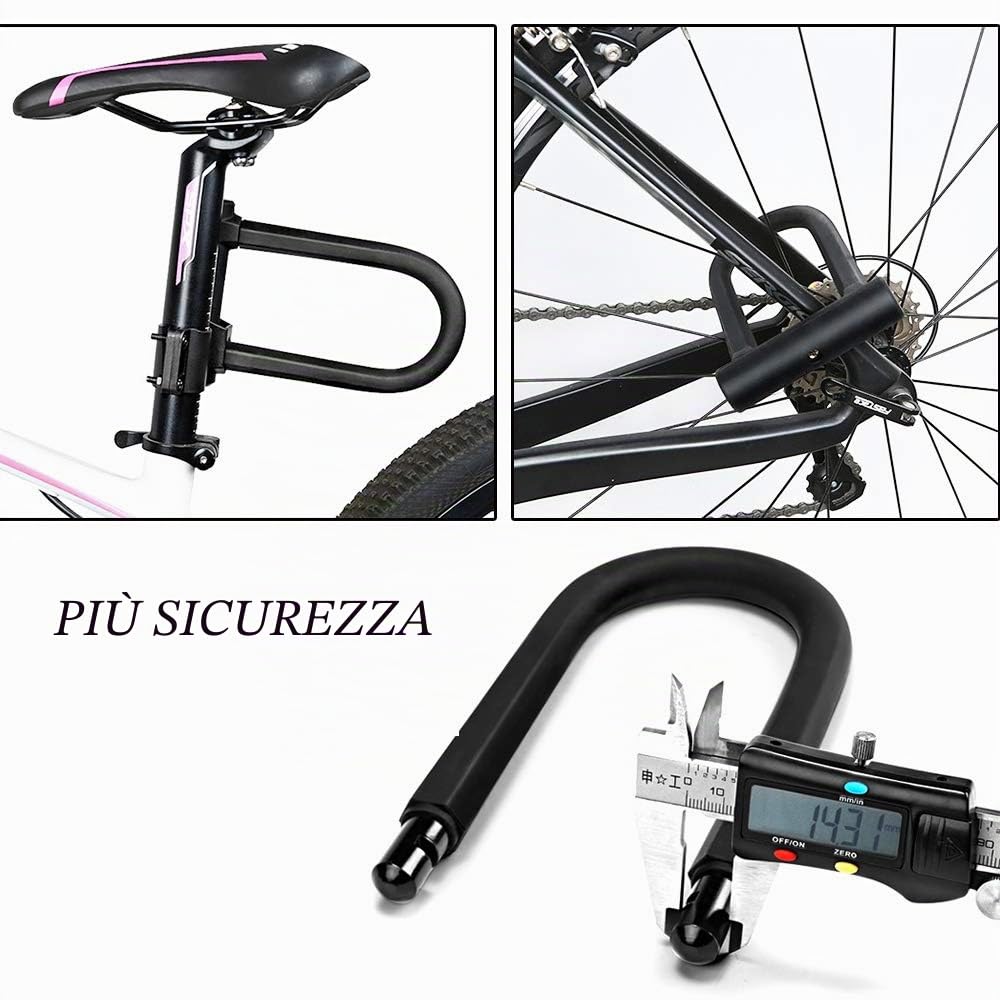 Lucchetto per Bicicletta, Resistente al Taglio, con Cavo Nero da 1,2 m e Staffa di Montaggio