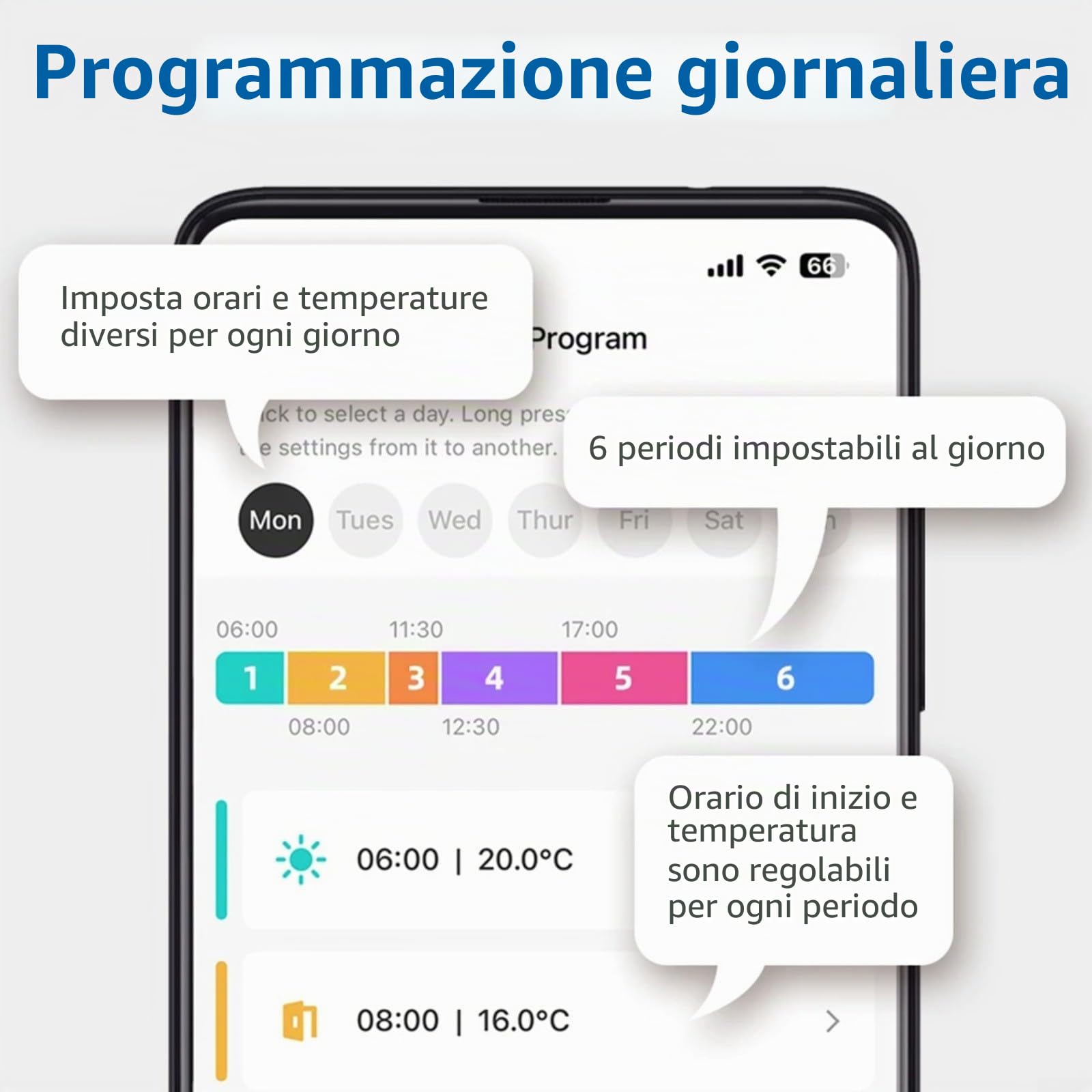 Termostato programmabile WiFi con modalità di riscaldamento e raffreddamento, app e controllo vocale compatibile con Tuya per Smart Life e Alexa per caldaie a gas, alimentato a batteria o USB, nero e