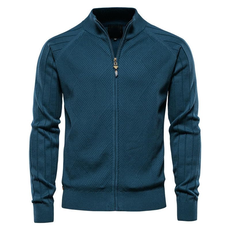 Suéter de punto jacquard de alta densidad con solapa exclusiva y cuello alto elegante 5