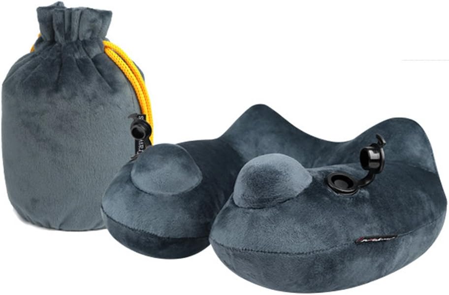ELEOPTION Travel Neck Pillow for Airplane Sleeping Car with Soft Inflatable Velvet Memory Foam Lightweight Supports Head Chin Neck Comfort in Any Sitting Position (A- PillowGrey (Only))
