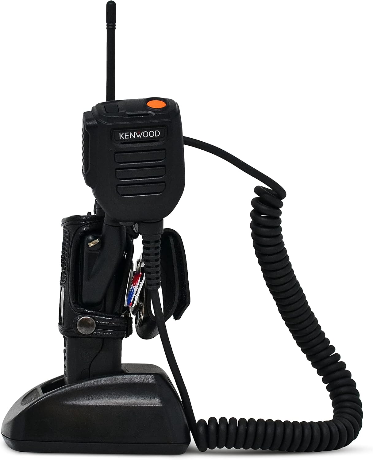 Turtleback Carry Holder for Kenwood 5200 5300 5400 NEXEDGE Fire and Police Two Way Radio Belt Clip Holster Case, Black Leather Pouch with Heavy Duty Rotating Ratcheting 2.25" Belt Loop