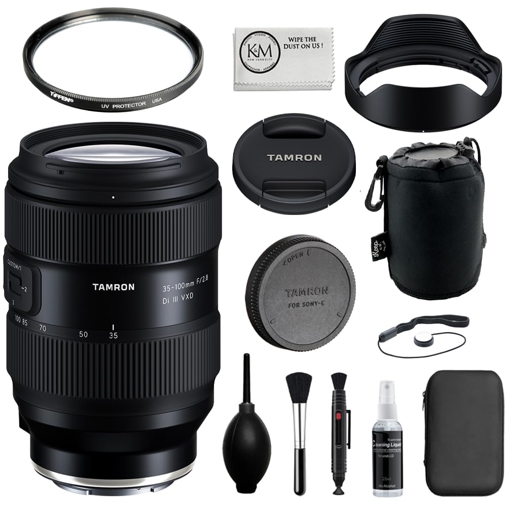 Tamron 35-100mm F/2.8 Di III VXD Compatible with Sony E Mount (Full Frame) Bundle with Tiffen UV Filter + Lens Pouch + Lens Cap Keeper + Cleaning Kit