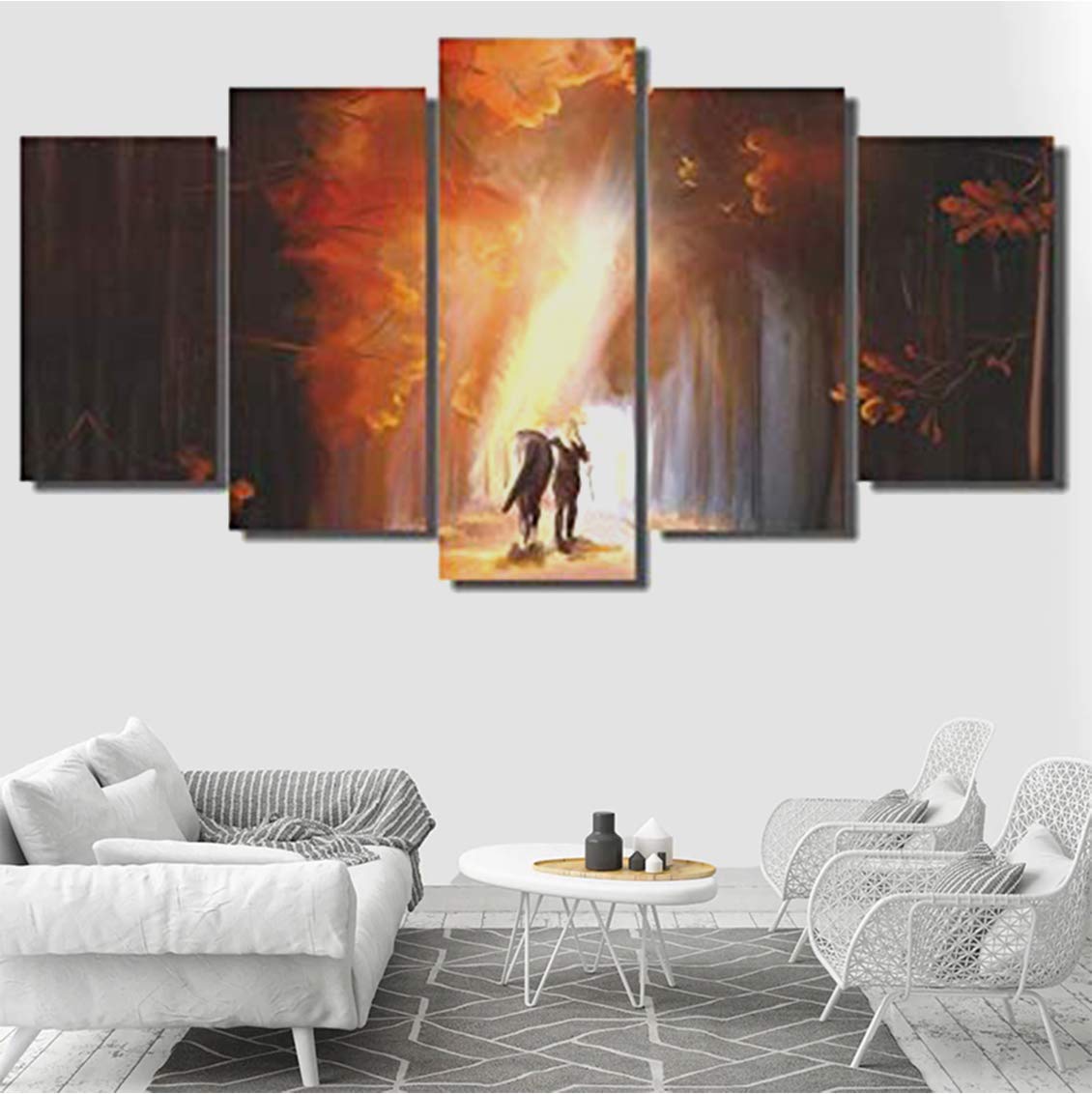 Mad Masters Sunrise Alley in Autumn Park with Woman and her Horse (Canvas, 122 cm x 56 cm, Pack of 5, Mad V 1249)