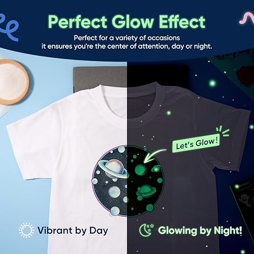 Miniatura 2 de Beryzol Película de transferencia luminosa DTF que brilla en la oscuridad A4 20 hojas (8.3 "x 11.7") es papel de transferencia recubierto con