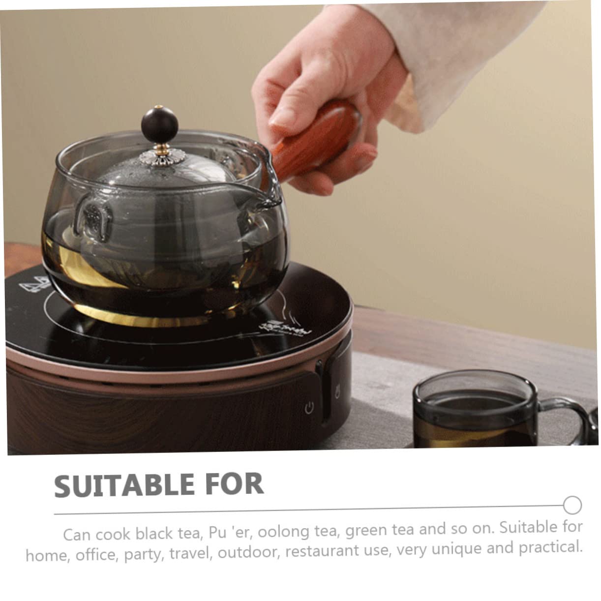 Théière En Verre Avec Poignée Latérale – Pot 360°, Infuseur Amovible – Pour Cuisinière Et Micro-ondes