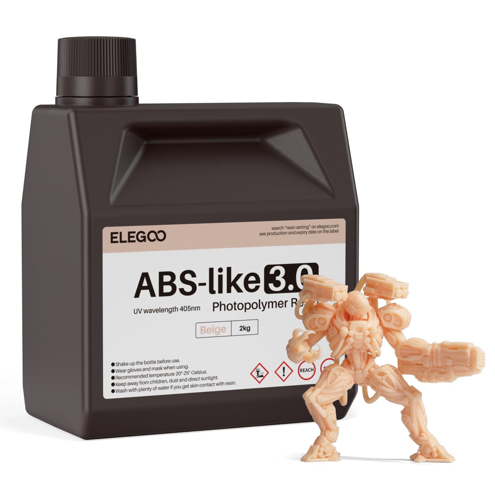 ELEGOO ABS-Like 3D Printer Resin 3.0, 405nm UV-Curing Photopolymer Resin for LCD/DLP 3D Printing, with Enhanced Strength and Toughness, High Precision, Low Viscosity, Beige 2000g