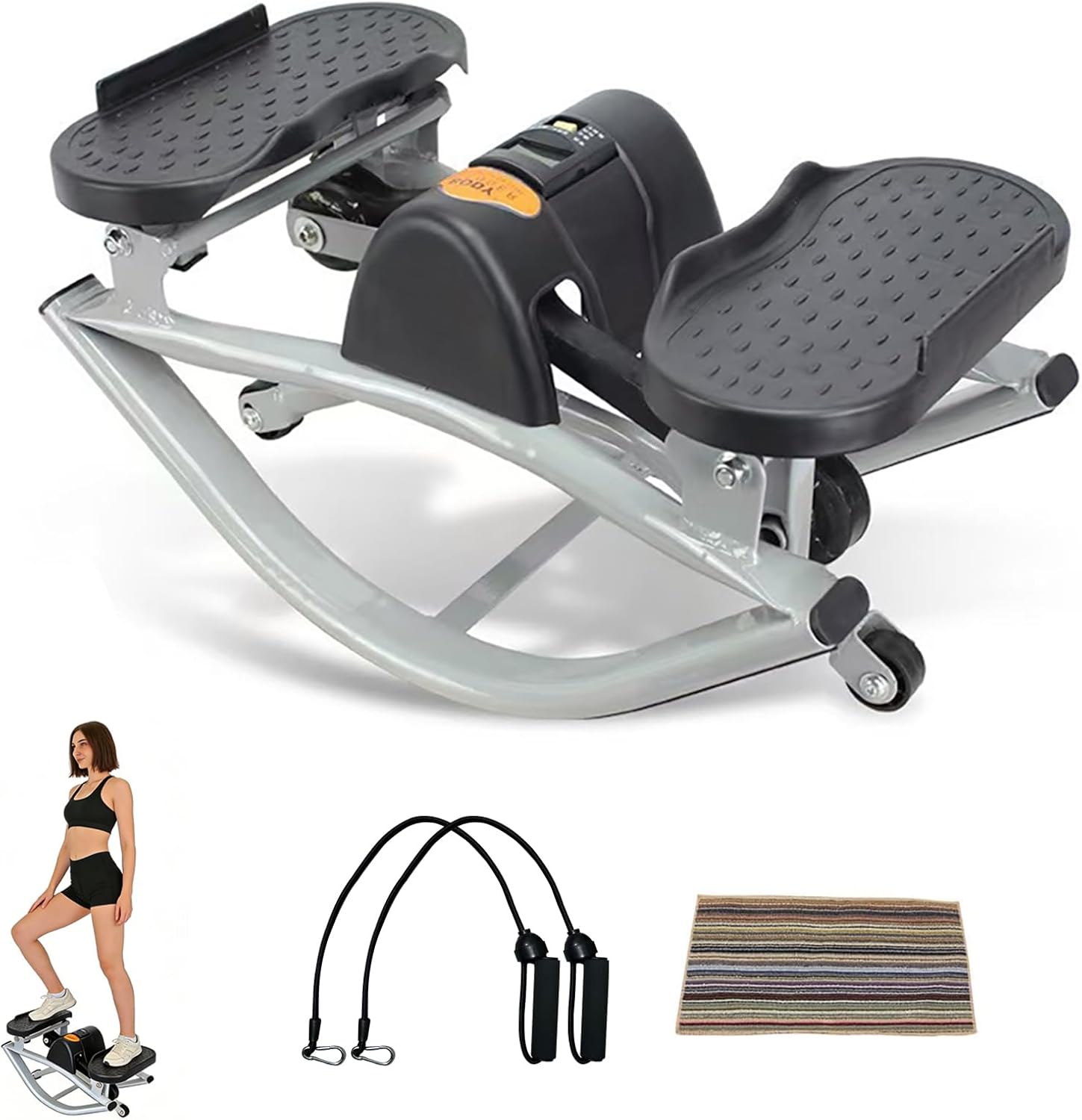 JSDMBD Rock Stepper Step Side-to-Side Lateral Rocking Fitness Stepper with Digital Monitor/Resistance Bands Machine for Home Workout (Dark Gray)
